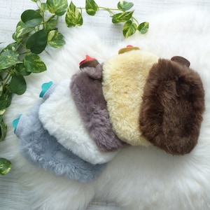 Natural Sheepskin Hot Water Bottle Real Sheepskin Fur Heat Pad Cover Inner Rubber Bottle Sheepskin Heat Packs Winter Wool Christmas Mom Gift