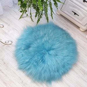 Blue Sheepskin Round Rug | Real Sheepskin Carpet Christmas Gift | Natural Sheepskin Throw Rug| Genuine Sheepskin Rug Nursery Room Decor