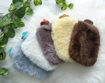 Natural Sheepskin Hot Water Bottle Real Sheepskin Fur Heat Pad Cover Inner Rubber Bottle Sheepskin Heat Packs Winter Wool Christmas Mom Gift