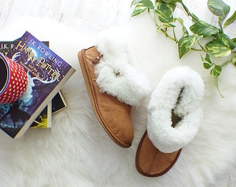 Handmade Wool Leather Slippers, Ankle High Home Shoes