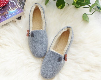 Home Office Comfort Warm Fur Felt Women's Slippers Christmas Gift Felted Wool Ballerina Housewarming Gift For Her Wool Home Shoes Moccasins