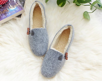 Home Office Comfort Warm Fur Felt Women&#39;s Slippers Christmas Gift Felted Wool Ballerina Housewarming Gift For Her Wool Home Shoes Moccasins