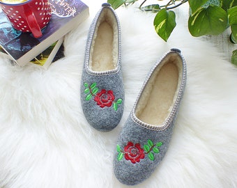 Natural Wool Felted Women's Slippers | Real Wool Felt Slippers Gift For Her | Genuine Wool Felted Home Shoes | Natural Women's Wool Boots