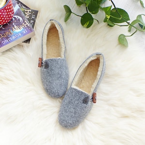 Home Office Comfort Warm Fur Felt Women's Slippers Christmas Gift Felted Wool Ballerina Housewarming Gift For Her Wool Home Shoes Moccasins