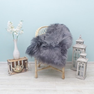 Genuine Sheepskin Bedroom Rug, Real Sheepskin Carpet, Furry Sheepskin Sofa Cover, Natural Sheepskin Bedspread,Grey Baby Room Sheepskin Throw