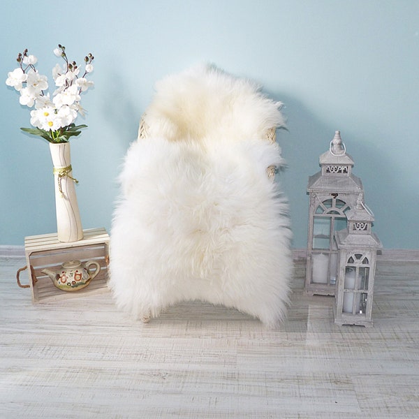 Real White Sheepskin Rug -Boho Style Natural Wool Carpet