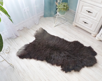 Natural Sheepskin Throw Rug | Black Brown Genuine Sheepskin Carpet