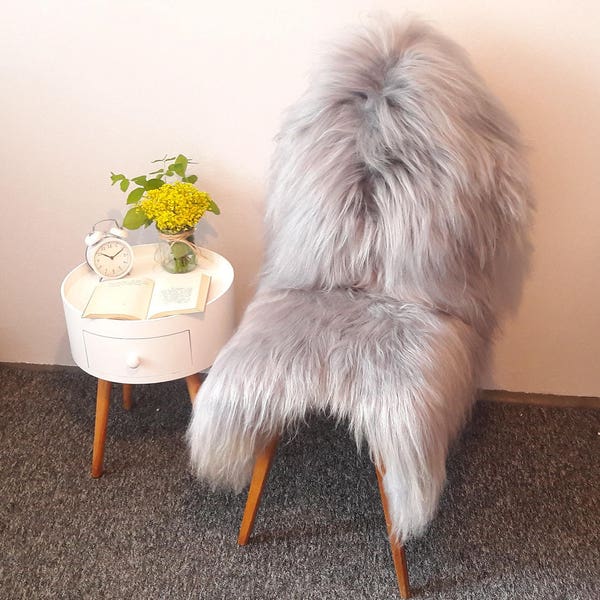 Beautiful Grey Sheepskin Rug Icelandic Sheepskin Shaggy Fur Rug Genuine Sheep Skin Throw Rug Baby Floor Area Rug Shaggy Fluffy Long Hair