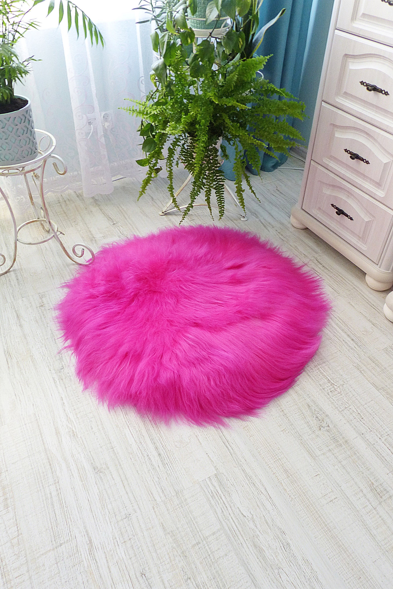 Pink Sheepskin Round Rug Real Sheepskin Carpet Christmas Etsy