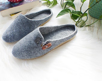 Natural Felted Women's Slippers | Real Felt Slippers Gift For Her| Genuine Felted Home Shoes|Natural Women's Felted Moccasins| Birthday Gift