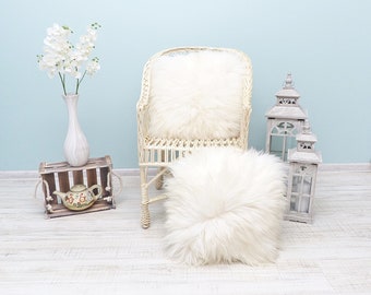 Creamy White Sheepskin Fur Pillow: Fluffy Decorative Cushion