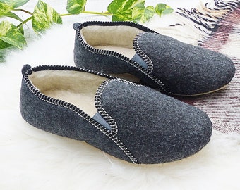 Wool Felted Mens Slippers, Comfy Home Shoes