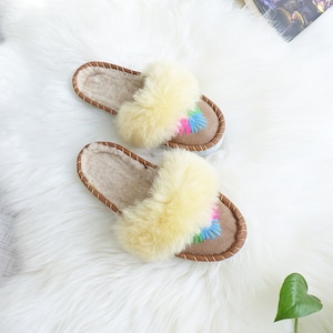 Real Sheepskin Flip Flops|Real Sheepskin Slippers|Natural Wool Boots|Home Slippers Gift For Her|Warm Leather Boots|Natural Sheepskin Boots