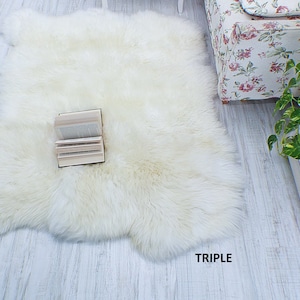 Beau tapis blanc en véritable peau de mouton Naturelles sans cruauté Jeté en peau de mouton blanc Décoration d'intérieur rustique de style scandinave Housse en peau de mouton image 6