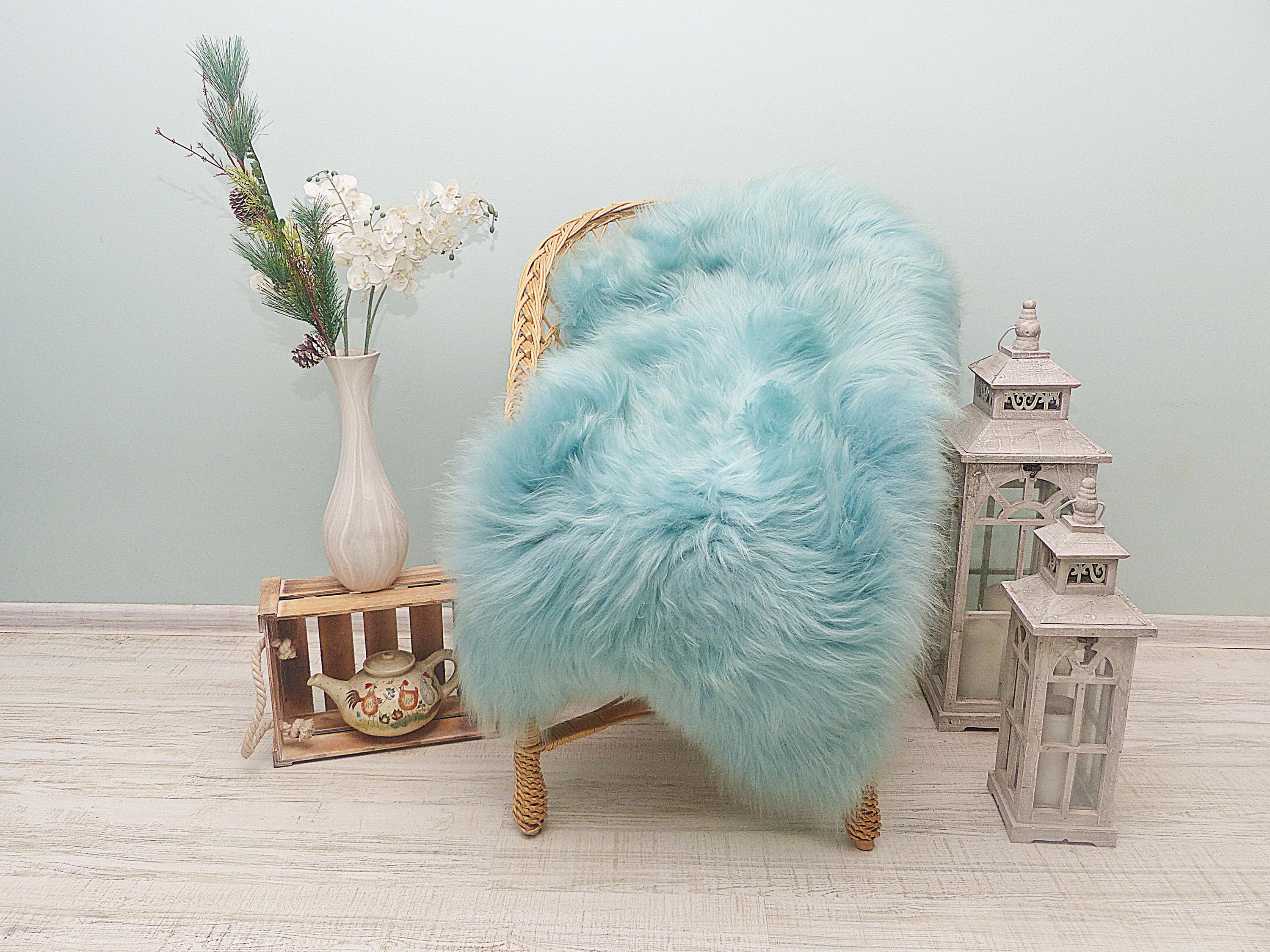 Lamb Fur Sheepskin Rug - Aquamarine Blue, Premium Quality, Sizes L To XXL - View #8