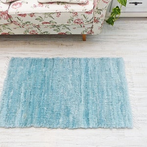 Hand-Knotted Natural Sheepskin Rug, Woven Blue Sheepskin Rug, Sheepskin Runner Pad, Natural Sheepskin Carpet, Sheepskin Patchwork Sidewalk