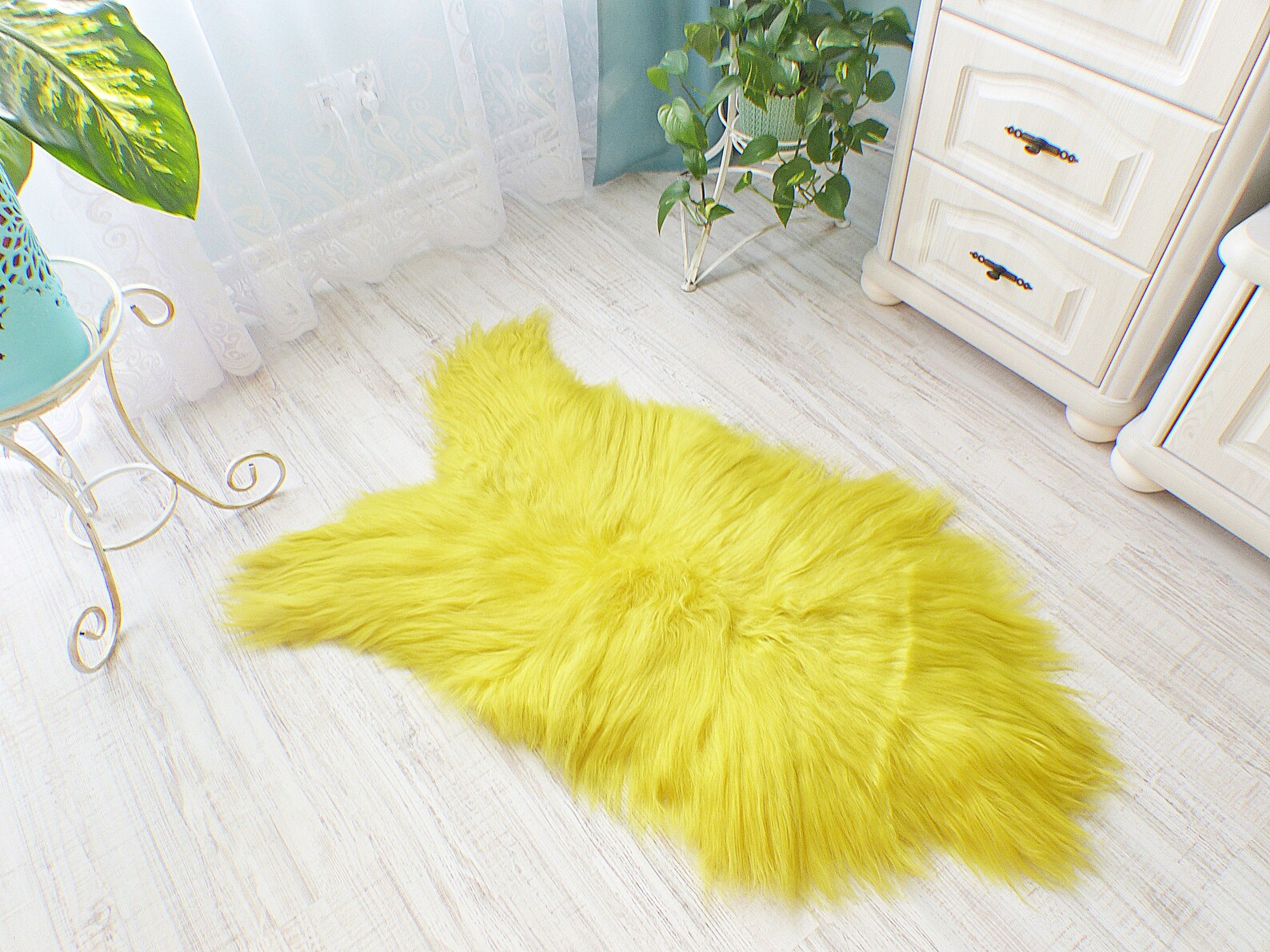 Yellow Rug Natural Sheepskin Fur. Throw Rug Floor Decoration. Etsy