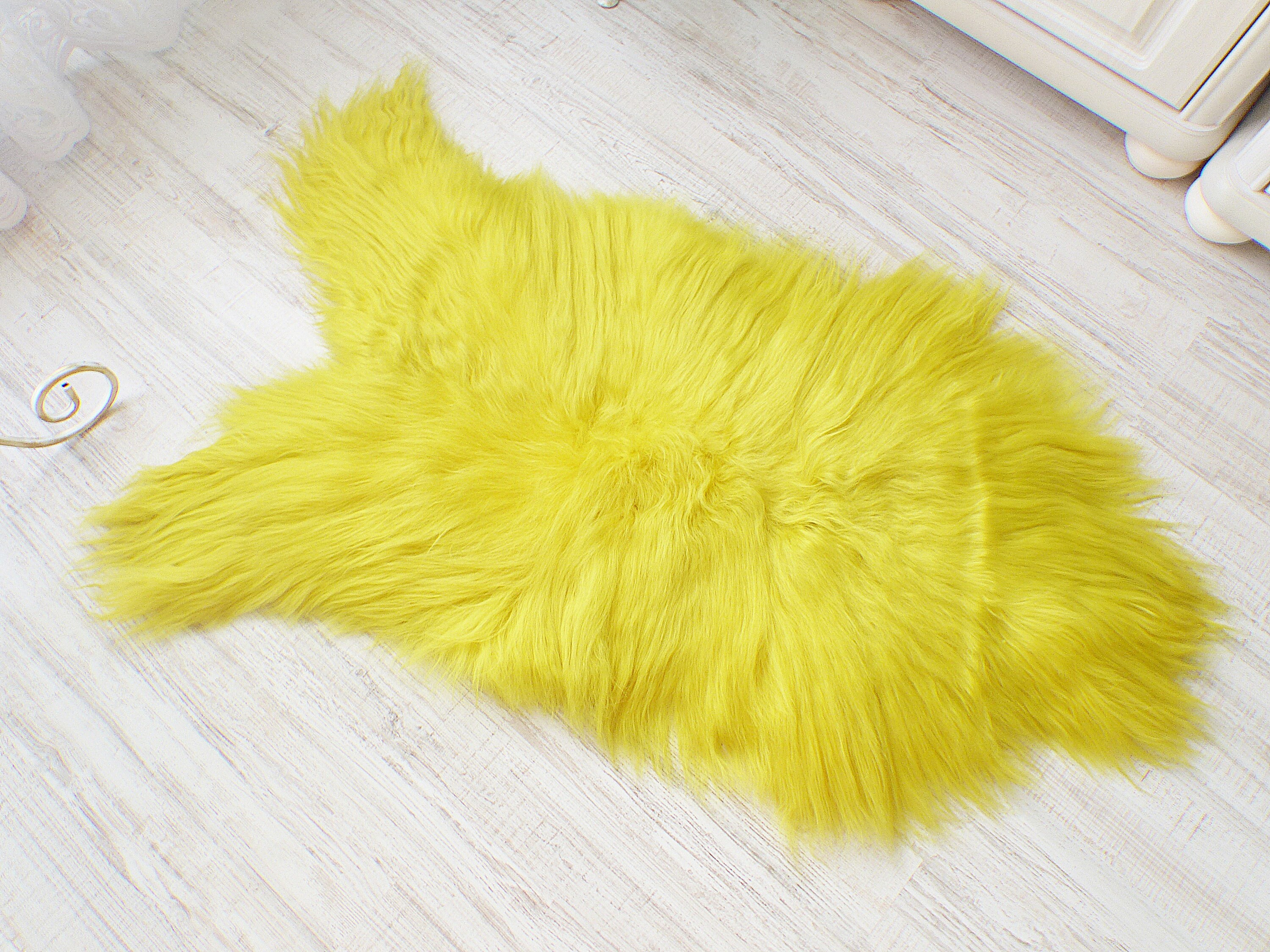Yellow Rug Natural Sheepskin Fur. Throw Rug Floor Decoration. Etsy