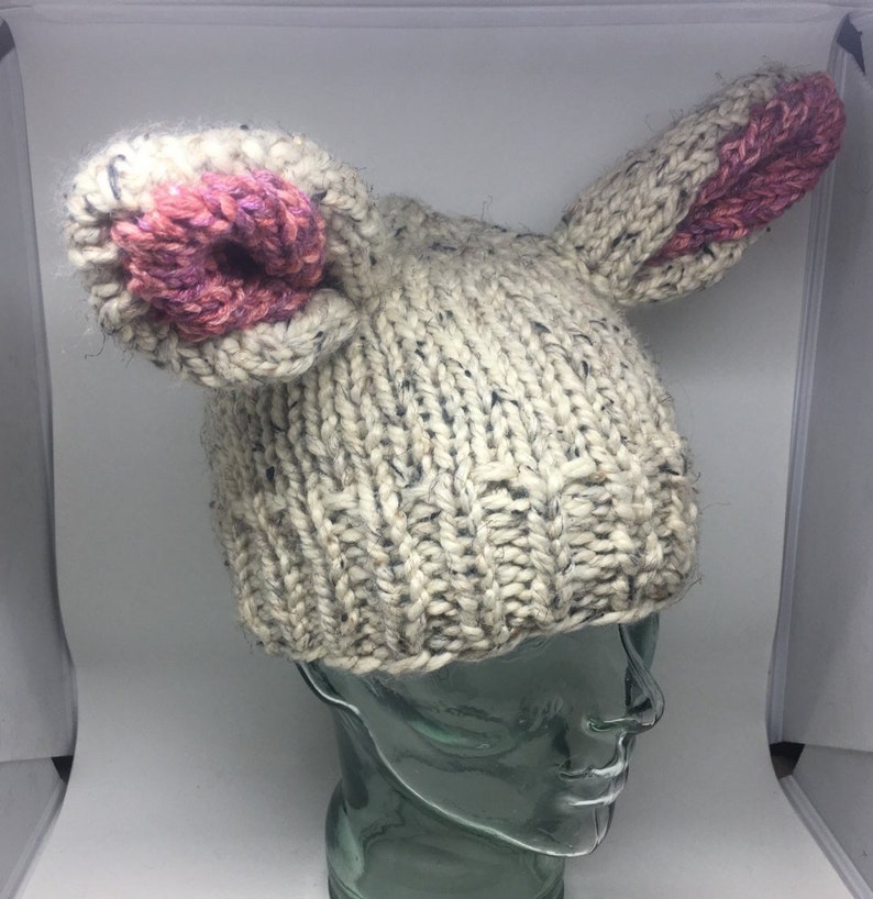 Chunky knit winter hat ADULT sized Bunny ears