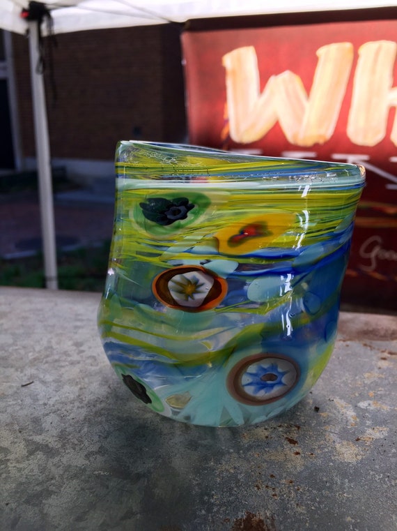Hand blown whiskey glass tumbler