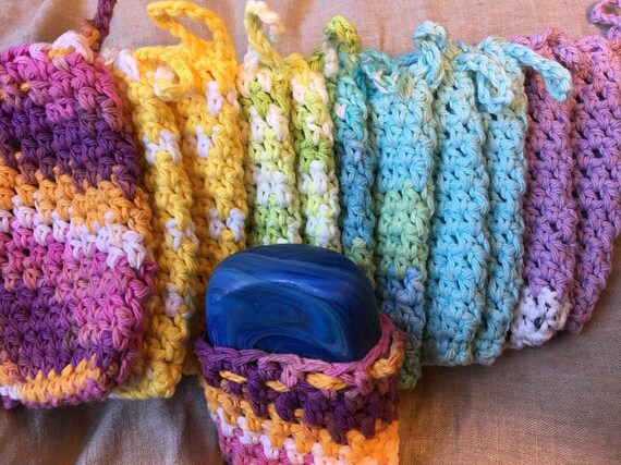 All cotton crocheted soap saver or crystal pouch satchel