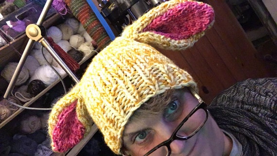Bunny ears! Chunky knit winter hat older kid/ADULT sized. Fits most