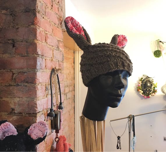 Bunny ears! Chunky knit winter hat older kid/ADULT sized. Fits most