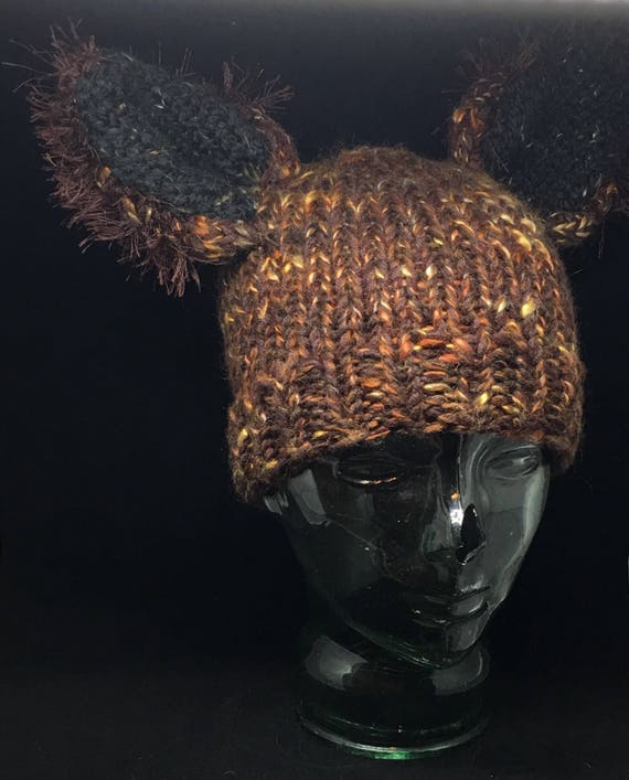Hand knit Brown and black werewolf ears . One size fits most