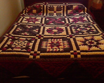 OLE FASHIONED SAMPLER, handmade quilt, queen size quilt, quilts for sale, patchwork quilt