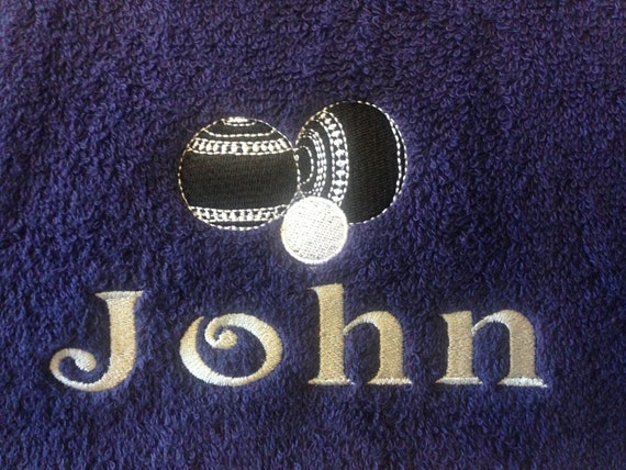 Personalised embroidered Lawn bowls// Bowling towel ideal gift