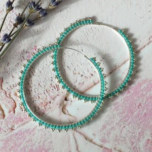 40mm Sterling Silver Boho Beaded Hoops