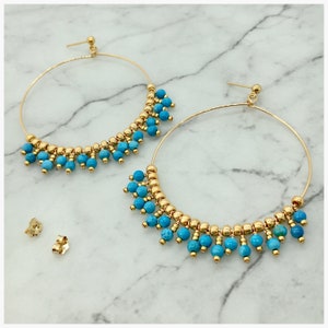 14k Gold Fill & Turquoise Howlite Gemstone Beaded Hoops