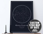 Custom Star Map Print, Star Map Print, Night Sky Print, Anniversary Star Map, Star Map By Date, Personalized Wedding Gift, Star Map Digital