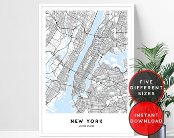 New York Map Wall Art Prints City Of Printable Poster