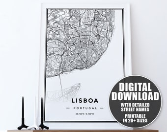 Lisbon Map Art Print: Detailed City Streets (Digital Download)