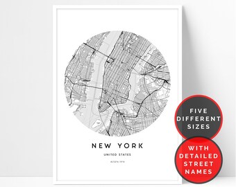 New York Map Print City Printable Wall Art Of Travel Poster Street