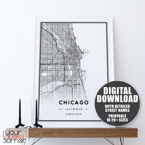 Chicago Map Print, Chicago Map Gift, Chicago Map Wall Art, Printable Map Of Chicago, Chicago Poster, Chicago Map Art, Chicago Wall Art