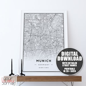 Munich City Map Print, Munich Map Wall Art, Munich Map Print, Munich Map Art, Printable City Map Of Munich, Munich Map Poster, München Map