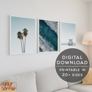 Set Of 3 Prints, Coastal Wall Art Prints, Printable Wall Art Set Of Three Prints, Beach Prints, Ocean Wave Print, Tropical Print Set