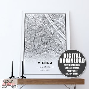Stampa mappa di Vienna, Vienna Mappa Regalo, Vienna Città Mappa Wall Art, Vienna Mappa Arte, Mappa stampabile di Vienna, Mappa Mappa Poster, Poster Mappa di Vienna