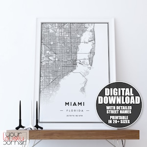 Miami Map Print, Printable Map Of Miami, Miami Map Wall Art, Miami Map Gift, Miami Map Poster, Miami Street Map Print, Miami City Map Print