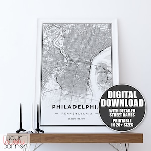 Philadelphia Map Print, Printable Map Of Philadelphia Map Art, Philadelphia Map Wall Art, Philadelphia Map Gift, Printable City Maps