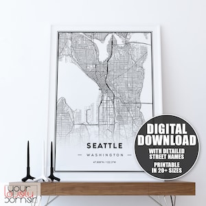 Seattle Karte Drucken, Seattle Stadt Karte Wandkunst, Seattle Karte Poster, Seattle Straße Karte drucken, druckbare Karte von Seattle, Seattle Karte Geschenk