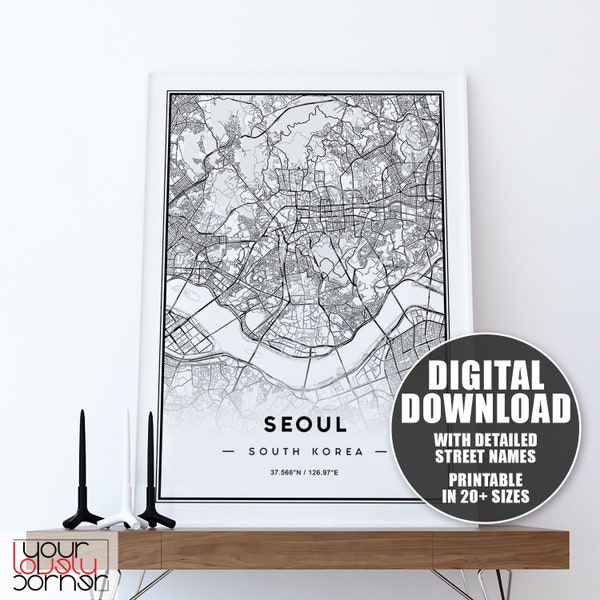 Seoul Map Print, Seoul Maps Art, Printable Map Of Seoul Wall Art, Seoul City Map Print, Seoul Map Gift, Printable City Map, Seoul Map Poster