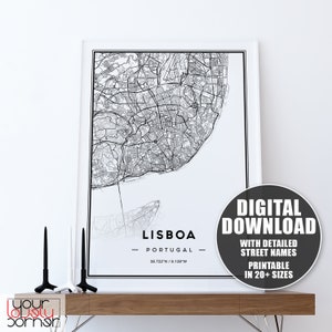 Lisbon Map Print, Lisbon Map Wall Art, Printable Map Of Lisbon, Lisbon City Map Print, Lisbon Map Gift, Lisbon Map Art, Lisbon Portugal Map
