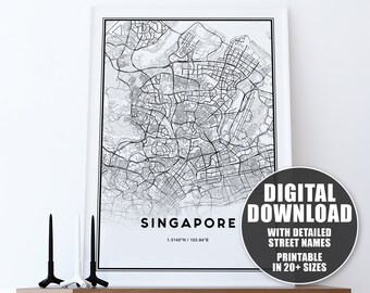 Singapore Map Print, Singapore Map Gift, Singapore Map Art, Singapore Map Wall Art, Printable Map Of Singapore Wall Art, Singapore City Map