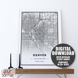Denver Map Print, Denver Map Gift, Denver City Map Print, Printable Map Of Denver, Denver Map Wall Art, Denver Map Poster, Denver Map Art