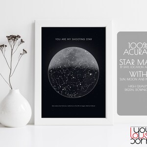 Impression personnalisée de la carte des étoiles, Carte des étoiles par date, Impression de la carte du ciel nocturne, Cadeau du 1er anniversaire, Impression personnalisée de la carte du ciel, Cadeau personnalisé