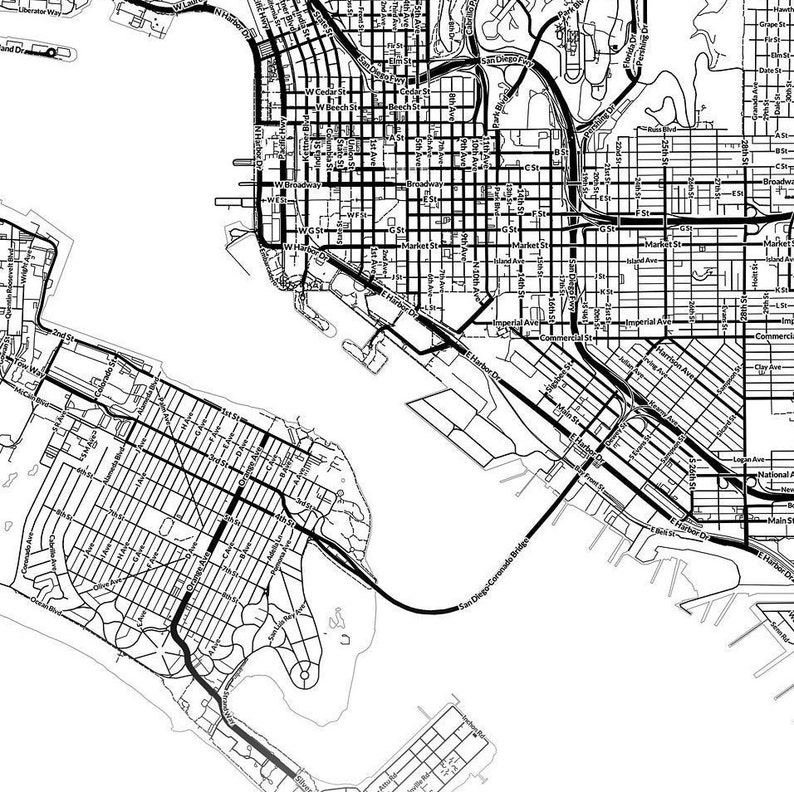 San Diego Map Print San Diego City Map Print San Diego Map - Etsy
