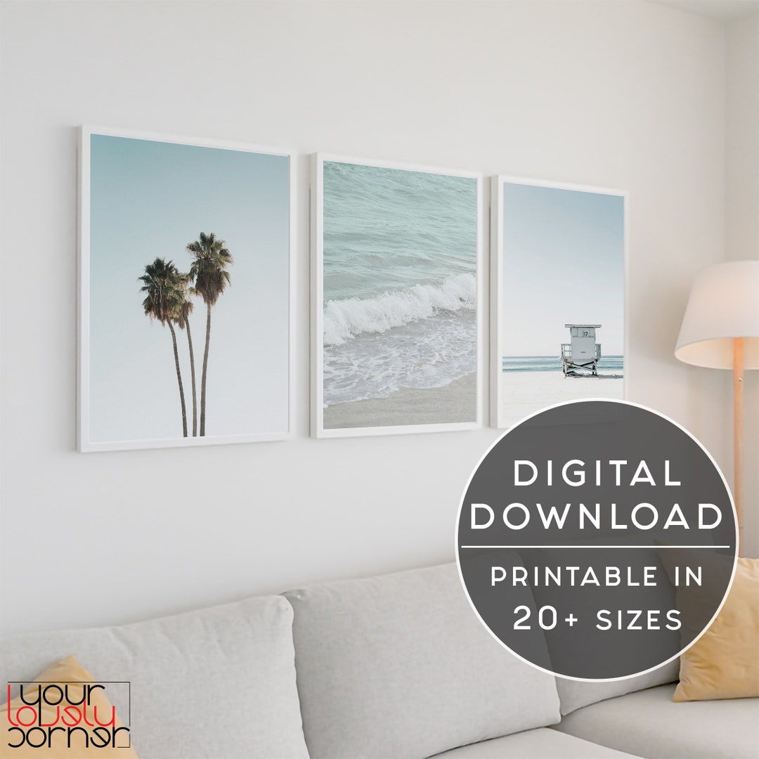 Beach Print Set of 3 Prints, Coastal Printable Wall Art, Ocean Wave ...